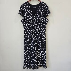 Vintage S.L. Fashions Womens Polka Dot Midi Dress Plus Size Black Retro 90s 80s